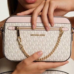 Michael Kors "Jet Set" Powder Blush Large Logo Crossbody Bag